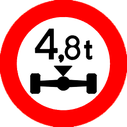 Gesloten voor voertuigen waarvan de aslast hoger is dan op het bord is aangegeven