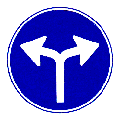 Gebod tot het volgen van n van de rijrichtingen die op het bord zijn aangegeven