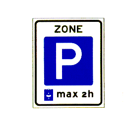 Parkeerschijf-zone met 
        verplicht gebruik van parkeerschijf; tevens parkeerverbod indien er langer wordt geparkeerd dan de parkeerduur die op het bord is 
        aangegeven