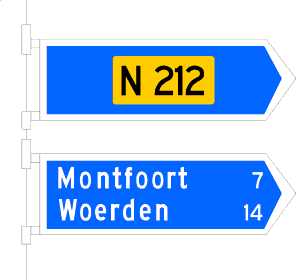 Beslissingswegwijzer langs niet
        -autosnelweg met interlokale doelen en routenummer niet-autosnelweg