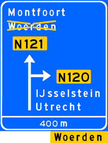 Omleiding, maatregel op 
        voorwegwijzer langs niet-autosnelweg