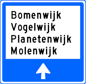 Wijkwegwijzer binnen de 
        bebouwde kom, met wijknamen (in verkeersgebieden)